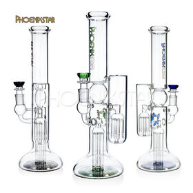 Tuyau de fissure de verre HF Phoenix Star 13,8 pouces couleurs mélangées avec Double 6 bras Percs couleurs mélangées Pyrex verre Pipe à eau de fumer