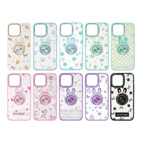 جراب هاتف 3 في 1 مطلي بالإيبوكسي مع حامل حلقة ماسية دوارة وغطاء واقٍ من TPU+PC