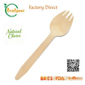 Tenedor Cuchara de Madera Desechable Ecológico de 165 mm al por Mayor para Catering y Picnic