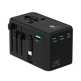 Kantravel GAN 70W Einziehbarer USB-C PD Lader mit 3 Anschlüssen, Universal AC-Steckeradapter Kompatibel mit US, UK, EU, AU für Handys