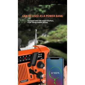 Yasu T-6667 Multi-funcional Outdoor Rádio de Emergência AM/FM Mão Crank Dynamo Lanterna LED USB Carregamento Laranja 2000mAh Power Bank