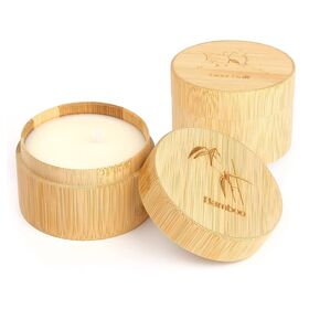 La vela de bambú natural respetuosa del medio ambiente de lujo tarros decoración de la cantidad de la orden a granel y fragancia casera velas de bambú hechas a mano