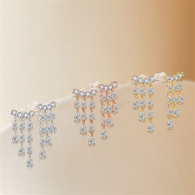 Pendientes largos minimalistas de acero inoxidable con zirconia cúbica para mujer - Diseño de moda y lujo