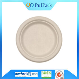 Platos Redondos Desechables de Bagazo para Embalaje de Papel Reciclado y Reutilizable - Envase Biodegradable Ecológico para Alimentos
