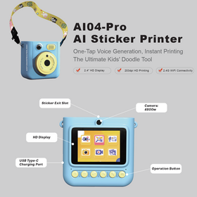 AI04PRO 2,4 Zoll HD Mini KI-Aufkleberdrucker RoHS-zertifiziertes thermisches Bastelwerkzeug für Kinder DIY Tragbares KI-Spielzeug mit 48MP Kamera