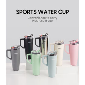 Nuevo vaso de acero inoxidable aislado de 30 oz con asa y pajita, apertura de tapa en un clic, a prueba de derrames, reutilizable, libre de BPA, para viajes