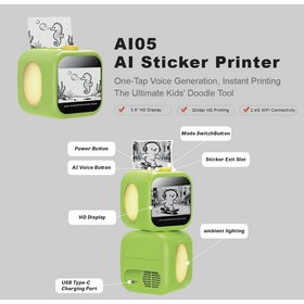 AI05PRO 3.5" LCD Display AI Powered Mini Sticker Printer Portable for Kids DIY RoHS Certified Thermal Crafting Tool