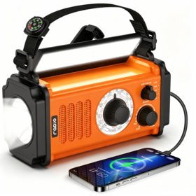 Radio Darurat Portabel Multi-Band 10000mAh Crank Outdoor Solar Dynamo Hand Charger Self-Powered (Oranye)