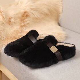 Neue Damen Winter Hausschuhe aus Pelzbaumwolle, Lazy Bean Schuhe, flache warme Hausschuhe für drinnen und draußen