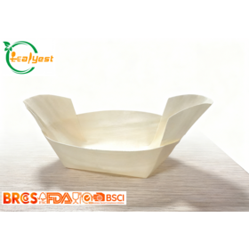 Bateaux en bois jetables en forme de feuille | Plateaux de service biodégradables de qualité alimentaire | Vaisselle écologique certifiée FSC