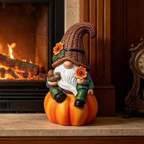 Resin dwarf elf sitting pumpkin garden sculpture Welcome statue Outdoor courtyard lawn decoration family garden ornaments