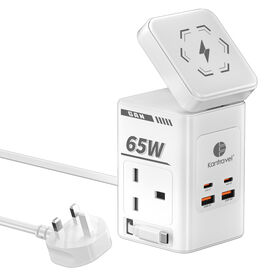 8-in-1 Gan-Ladegerät 65W Schnellladegerät 2x Typ C 2x USB 2x AC-Steckdosen Kabelloses Schnellladen Multi-Port Desktop-Ladegerät für Laptops