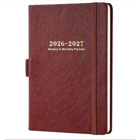 Planner 2026-2027-Planificateur académique 2026-2027, planificateur hebdomadaire et mensuel avec des autocollants, couverture en simili cuir, juil. 2026-juin 202