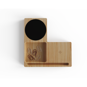 Multifunctional Bamboo Grain Desk Organizer with Wireless Charging Pad and Integrated File Holder for Office Supplies