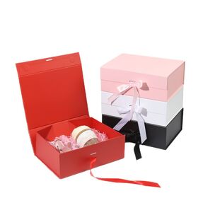 Logo-printable Solid Color Flip Top Holiday Folding Magnetic Cardboard Gift Packaging Box with Bow