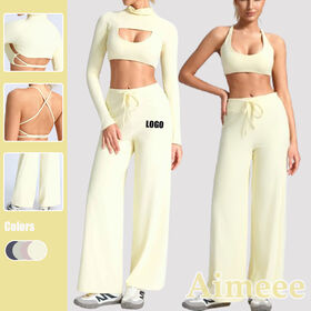 Ropa Deportiva de Cuello Alto para Mujer - Conjunto de Yoga de 3 Piezas con Crop Top y Leggings para Gimnasio