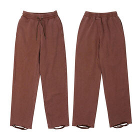 Pantalon de jogging en tissu éponge pour hommes, délavé à l'acide et fortement délavé, pantalon de jogging tricoté décontracté imprimé en sérigraphie 100 % coton