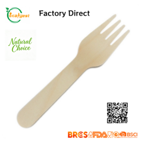 Tenedor de madera desechable ecológico de 100mm para cenar, fiesta, camping, viajes, cenas familiares