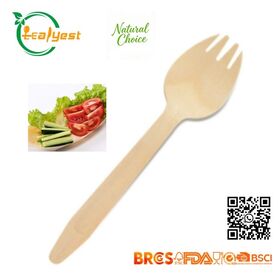 Venta al por mayor 165mm ecológico desechable de madera Spork para catering, picnic y fiesta