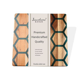Tabla de cortar cuadrada premium de acacia y resina para cocina, tabla de cortar de madera para carne, tabla de embutidos