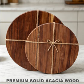 Tabla de cortar de madera de acacia personalizada al por mayor, bloques de corte redondos de madera para uso en cocina