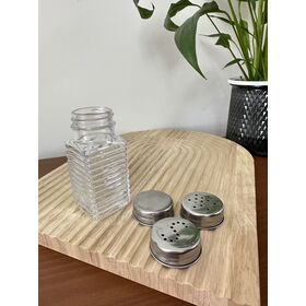 Square Ribbed Glass Spice Jar with Stainless Steel Shaker Lid, Mini Salt and Pepper Bottle for Picnic and Kitchen