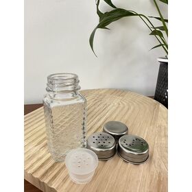 80ml Diamond Pattern Glass Spice Jar, Vintage Square Seasoning Bottle with Stainless Steel Shaker Lid