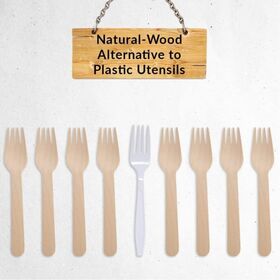 Eco Friendly Biodegradable Birchwood Forks 6.3 Inch FSC Certified Disposable Utensils for Elegant Weddings and Camping