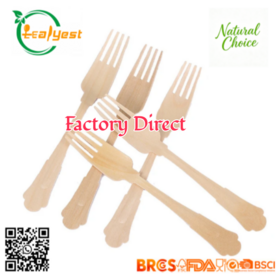 Fourchette en Bois Jetable Style Victoria 200mm pour Fêtes et Pique-nique, Couverts sans Plastique