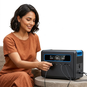 Generator surya pengisian daya luar ruangan gelombang sinus murni pasokan darurat, stasiun daya portabel baterai cadangan rumah berkemah 2400W dengan UPS