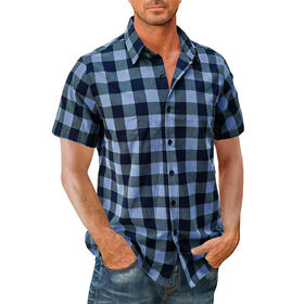 Wholesale Line Blend Shirt for Men Custom Print Breathable Cotton Check Summer Short Sleeve T Shirts