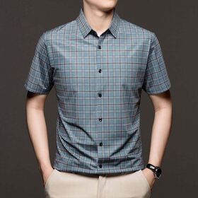 Nova verão camisa manga curta para homens, casual, confortável, respirável camisa xadrez