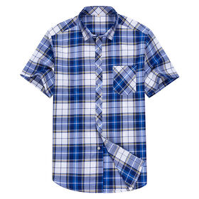 Camisa masculina de manga curta estilo novo, blusa xadrez azul de meia manga masculina tamanho grande, camisa masculina casual com gola lapela