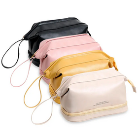 Personalizável Unisex leve durável viagem maquiagem saco elegante PU couro impermeável saco cosmético com fecho de zíper