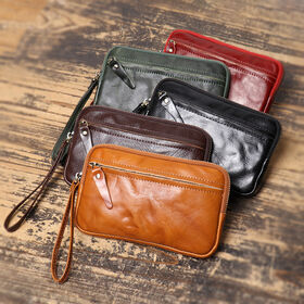 Leather zipper handbag, cowhide zero wallet, large capacity card case, leather storage bag, key bag