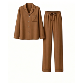 Ensemble Pyjama Unisexe Manches Longues Enjoywear en Spandex/Coton Col V Marron avec Service de Personnalisation