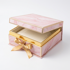 Caixa De Presente De Luxo | Caixa De Papel De Mármore Rosa Com Arco De Ouro Para Cosméticos, Chocolate E Embalagem De Presente