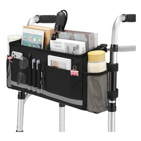 Bolso organizador Walker con portavasos, Bolsa plegable de accesorios Walker para personas mayores, Bolsa negra de almacenamiento de múltiples bolsillos Walker