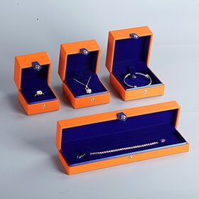 Conjunto de Caixa de Joias de Couro PU Laranja com Logo Personalizado de Fábrica, Estojo de Armazenamento Elegante para Embalagem de Joias no Atacado