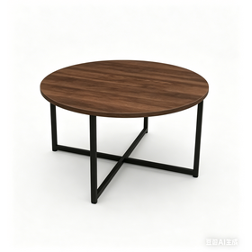Modern Round Wood Coffee Table with Black Metal Frame for Home & Cafe