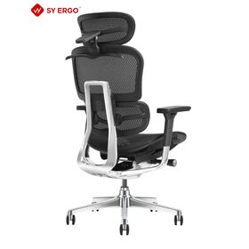Ergonomischer Bürostuhl mit hoher Rückenlehne aus Netzgewebe, Aluminiumlegierungsrahmen, PU-Rollen, kostenlosen Ersatzteilen, BIFMA-zertifiziert