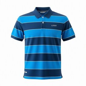 Polo Classique Business Casual pour Tenue d'Entreprise | Rayures Verticales Bleues et Marine sur Piqué, Finition Contrastée, Logo Brodé Personnalisé