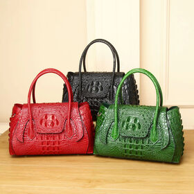 Handtasche aus echtem Leder mit Krokodilprägung, Henkeltasche für Damen, Arbeitstasche Tote