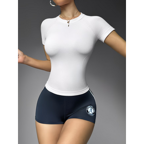 Camiseta Deportiva Ajustada de Poliéster Liso para Mujer - Camiseta Básica de Manga Corta Elástica y Transpirable para Verano