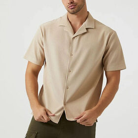 Men's Corduroy Solid Color Casual Short Sleeves Shirt Retro Button up Shirts
