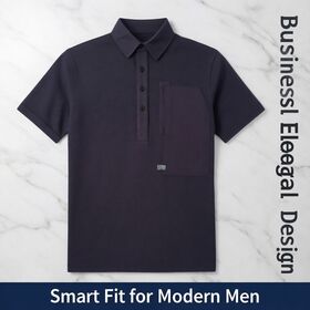 Modern Casual Navy Blue Men's Utility Polo Shirt with Quick Dry and Stretch Fabric, Ideal for Leisure Wear