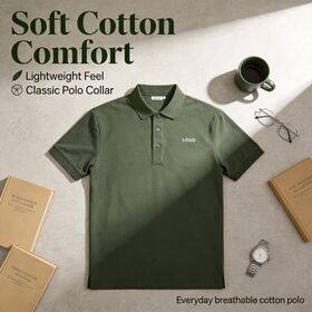 Classic Men's Army Green Polo Shirt with Embroidered Logo Cotton Pique Short Sleeve Business Casual
