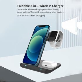 Großhandel Hochwertiger, kundenspezifischer, tragbarer 3-in-1-Universal-Faltladeständer für Mobiltelefone, 15W Schnellladung für Büro und Zuhause