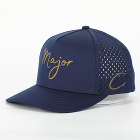 Sombrero de béisbol perforado con agujero de corte láser perforado con logotipo bordado azul marino personalizado de 5 paneles para hombres, gorra deportiva impermeable