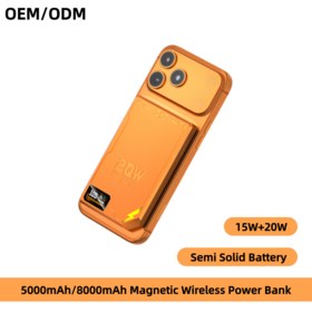 2026 Neue dünne CCC semi-solide magnetische kabellose Powerbank Orange Handy tragbares Ladegerät Powerbank mit Digitalanzeige